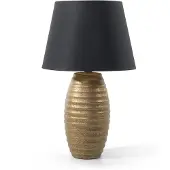 Beliani Tischlampe Gold Porzellanfuß Stoffschirm Schwarz langes Kabel mit Schalter Modern Glamourös