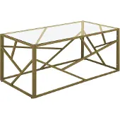Beliani Couchtisch Gold Transparent 50 x 100 cm Glastischplatte Metallgestell Glänzend Zusätzlichen Streben Rechteckig Modern