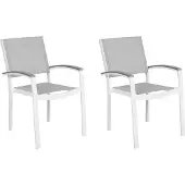 Beliani Gartenstühle 2er Set Grau / Weiß Polyester Aluminium mit Armlehnen Terrasse Balkon Outdoor