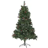 Beliani Weihnachtsbaum 180 cm Grün Kunststoff/Metall inkl. LED Beleuchtung Ständer mit Zapfen geschmückt Weihnachten