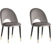 Beliani Esszimmerstuhl 2er Set Grau Samtstoff mit Schwarzen Metallbeinen Goldene Akzente Retro Wohnzimmer Esszimmer Ausstattung Möbel Sitzmöbel