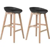 Beliani Barstuhl 2er Set Schwarz Kunststoff-Sitzschale mit Hellen Holzbeinen Fußstütze Sitzhöhe 72 cm ohne Lehne Modernes Design Barhocker Tresenhocker