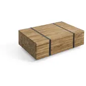 Beliani Couchtisch Teakholz 69 x 110 cm Kaffeetisch Massivholzlatten Metallbänder Antike Optik Rechteckig Modern Scandinavien Stil