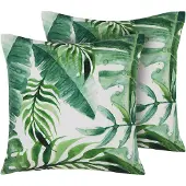 Beliani Gartenkissen 2er Set grün mit Palmenblättern 45 x 45 cm aus Polyester Quadratisch Garten/ Balkon /Terrasse modernes Design