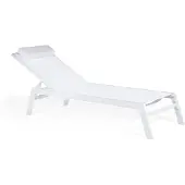 Beliani Gartenliege Weiß Aluminium mit Mesh Stoffbespannung Kissen Verstellbares Kopfteil Modern Terrasse Relaxliege Sonnenliege Liegestuhl
