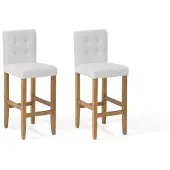 Beliani Barhocker Cremeweiß Kunstleder Holz 2er Set mit Rückenlehne Fußstütze s Modernes Design