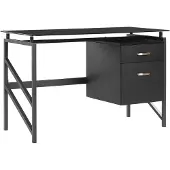 Beliani Schreibtisch Schwarz Glas 117 x 57 cm Zwei praktische Schubladen Kinderzimmer Büroraum