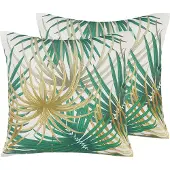 Beliani Gartenkissen 2er Set bunt 45 x 45 cm aus Polyester mit Palmenmuster Quadratisch Garten/ Balkon /Terrasse modernes Design