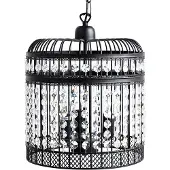 Beliani Hängeleuchte Schwarz Eisen 3-flammig mit Kristallen aus Acrylglas und Gitter Wasserfall-Optik Kronleuchter-Optik Glamour Stil