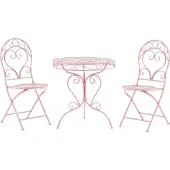 Beliani Balkonset Rosa Eisen 3-teilig Antik-Optik Romantischer Französischer Stil Runder Tisch mit 2 Stühlen Klappbar Garten Outdoor Terrasse