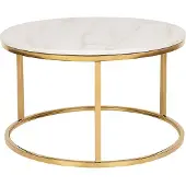 Beliani Couchtisch Beige mit Gold Stahlbeinen Poliert Marmor Optik Tischplatte Glänzend Rund Modern