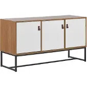 Beliani Moderne Kommode Heller Holzfarbton / Weiß 3 Türen MDF- Platte Metall für Schlafzimmer für Wohnzimmer