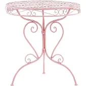 Beliani Balkontisch Rosa Eisen ø 70 cm Rund Antik-Optik Französisch Romantisch Verschnörkelt für 2 Personen Garten Outdoor Terrasse Ausstattung Möbel
