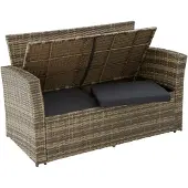 TecTake Rattan Sitzgruppe Modena 3+2+1 inkl. Schutzhülle - Farbe Nature UV-beständig Verwendung außen Sofa inklusive Staufach und weiche Kissen