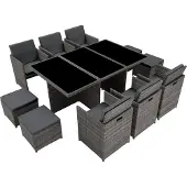 TecTake Aluminium Rattan Sitzgruppe mit Schutzhülle klappbar 6 Stühle 4 Hocker Grau