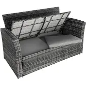 TecTake Rattan Sitzgruppe Modena 3+2+1 Set, inkl. Schutzhülle, UV-beständig, Polyrattan, Farbe grau