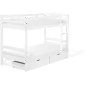 Beliani Hochbett mit Bettkasten Weiß Kiefernholz 2 Lattenroste 90 x 200 cm Leiter Modern Etagenbett für 2 Personen Schlafzimmer Ausstattung