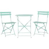 Beliani Balkonset Mintgrün Stahl 3-Teilig Runder Tisch mit 2 Stühlen Zusammenklappbar Modern Französicher Stil Terrasse Garten Outdoor Ausstattung