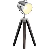 TRIO Leuchten - Industrie I Vintage I Industriestil runde Tischlampe Strahler schwarz mit Stativ - Antwerp I Wohnzimmer I Schlafzimmer - Holz Rund - LED geeignet E14