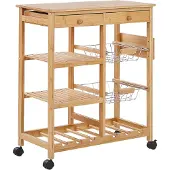 Beliani Servierwagen Hellbraun Bambusholz 80 x 67 x 37 cm mit Ablagen Flaschenhaltern 2 Schubladen und 2 Gitterkörben Wohnzimmer Küche