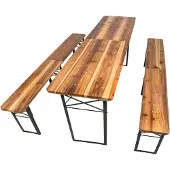 TecTake Bierzeltgarnitur 3-tlg. faltbar Tannenholz Klarlack Tisch 220x50.5x77.5 cm Sitzbank Braun
