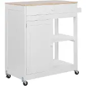 Beliani Servierwagen Weiß Kiefernholz Gummibaumholz MDF Platte 87 x 75 x 44 cm mit Schublade Schrank Ablage Griff Wohnzimmer Esszimmer