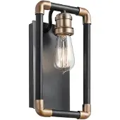 Kichler Nordic Industrial Wandleuchte Imahn Stahl Schwarz Messing 1 Licht E27
