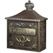 Albert Wandbriefkasten A-142390, braun-messing, Aluguss, 440x370x155mm