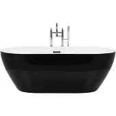 Beliani Badewanne Schwarz Acryl Oval Freistehend 150 x 75 cm mit Überlaufsystem Modern Badezimmer Ausstattung