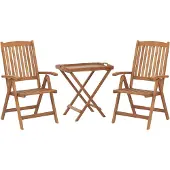 Beliani Balkonset 2er Set Hellbraun Akazienholz Verstellbar Rustikal Gartenmöbel Gartenmöbel Set