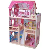 Bandits and Angels Bandits & Angels Puppenhaus aus Holz, rosa, ab 3 Jahren, 90 cm hoch – inklusive 16 Möbelstücken – mit Sound – Puppenhaus – Puppenspielzeug