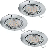 Eglo 3er-Set Einbaustrahler Peneto, Spots Set aus Stahl in Chrom, 3 Einbauleuchten mit GU10 , LED inklusive, Spot flach, schwenkbar, Ø 8,7 cm