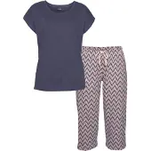 Vivance Capri-Pyjama mehrfarbig Gr. 32/34 für Damen. Rundhals und Allover-Druck. Loose Fit. Nachhaltig.