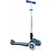 Globber ELITE DELUXE LIGHTS – Tretroller Kinder, 120/80 mm, ABEC 5, 3-rädrig, höhenverstellbar, LED-Rollen, dunkelblau