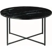 SalesFever Couchtisch 80 cm | Glasplatte foliert in Marmor-Optik | Gestell Metall | B 80 x T 80 x H 45 cm | schwarz