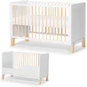 Kinderkraft NICO Kinderbett 120x60 cm, 3-fach verstellbar, umbaubar zum Juniorbett, Kiefernholz, skandinavisches Design, EN 716 , Weiß
