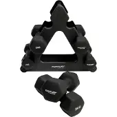 Tunturi 6er Set Kurzhanteln mit Rack, Hantelset mit je 2 x 1 kg, 2 kg, 3 kg, Kurzhantelset, Hanteln aus Gusseisen