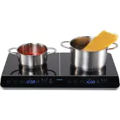 Medion Doppel-Induktionskochplatte mit zwei Kochplatten, 3500 Watt, 10 Temperaturstufen, LED Display, MD 15324, schwarz