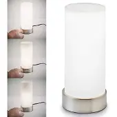 B.K. Licht Tischlampe Gari, dimmbar, weiß / opal, für Schlafzimmer, Glas, Tischlampe