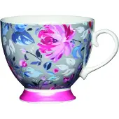 Kitchencraft 2er-Set: Kaffeetassen "Grey Floral" in Grau/ Rosa/ Blau - 400 ml - onesize