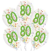 Magni 9909844 - Latexballons Konfetti, Zahl 80, 6 Stück, circa 27,5 cm, mit Füllung, Zahlenballons