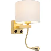 QAZQA Goldene USB Wandlampe mit weißem Schirm - Brescia Combi