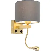 QAZQA Art Deco Wandlampe Gold mit USB und grauem Schirm - Brescia