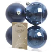 Décoris 4 Weihnachtskugeln 10cm Kunststoff Christbaumkugeln bruchsicher dunkelblau