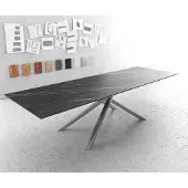 DELIFE Esstisch Edge 300x100cm Keramik LaminamNoir Desir Braun Kreuzgestell Rechteck Edelstahl
