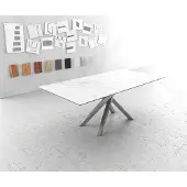 DELIFE Esstisch Edge 200x100cm Keramik LaminamStatuarietto Weiß Kreuzgestell Rechteck Edelstahl