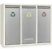 Klarstein Ordnungshüter 3 - Mülltrennsystem, Mülleimer, Mülltrenner, 45 Liter (3 x 15 L), Frontklappen mit Griff, Edelstahlgehäuse, farbliche Kennzeichnung, Recycling, creme-silber