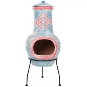 RedFire - Colima - Blau & Rot - Lehmkamin - Terrassenkamin - Massiv - Terrassenheizung - Atmosphärischer Kamin