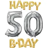 Amscan Folienballon 50. Geburtstag gold silber Set