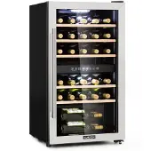 Klarstein Weinkühlschrank, Getränkekühlschrank Schmal, Kühlschrank mit Glastür, Getränkekühlschränke Freistehend, Weinkühlschrank Klein, Weinkühlschränke 2 Zonen, UV-Schutz, 5-22 °C, 29 Flaschen
